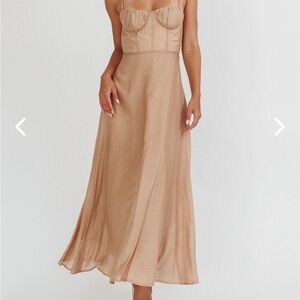 XS Tied Back A-Line Midi Dress Taupe